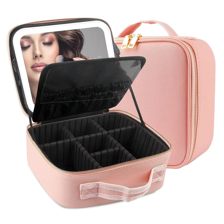 Deluxe Travel Makeup Bag Portable Cosmetics Two-Level Beauty Case with LED Mirror-Keep Melbourne Marvellous Official Store