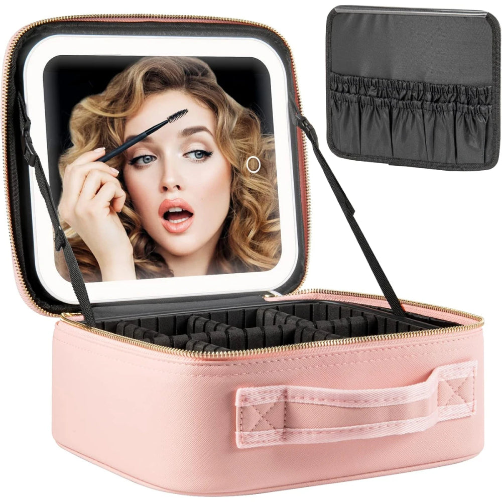 Deluxe Travel Makeup Bag Portable Cosmetics Beauty Case with LED Mirror
