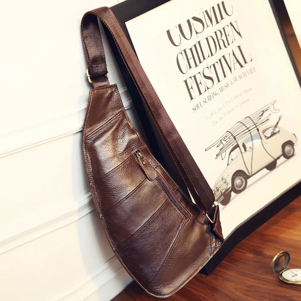 Men's Cross Body Shoulder Sling Backpack Chest Bag Pouch Genuine Leather
