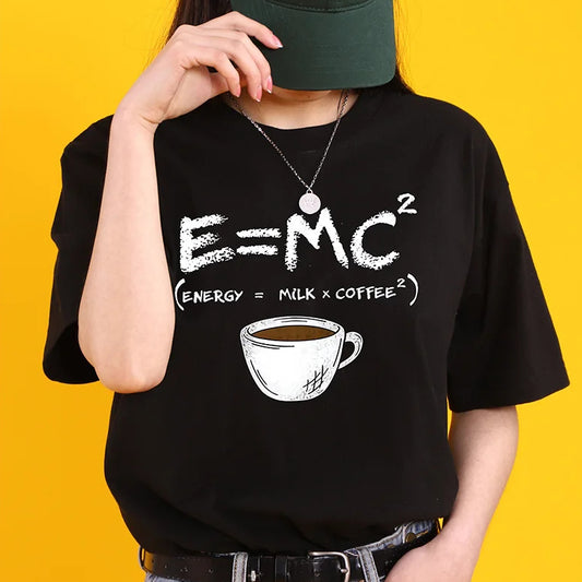 Coffee Lovers Energy=Milk+Coffee Cotton T-shirt Funny Tee Oversized