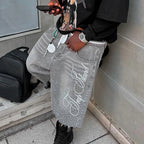 Men's Summer Denim Shorts Letter Embroidered Rhinestone Jorts Fashion Streetwear