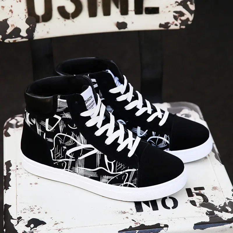 K Pop Sneakers Hightops Graffiti Canvas Skateboarding Grunge Basketball Shoes