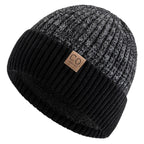 Knit Two-Tone Beanie | Warm Fur-Lined Folded-Brim Unisex Hat