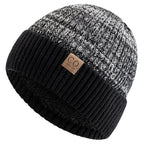 Knit Two-Tone Beanie | Warm Fur-Lined Folded-Brim Unisex Hat