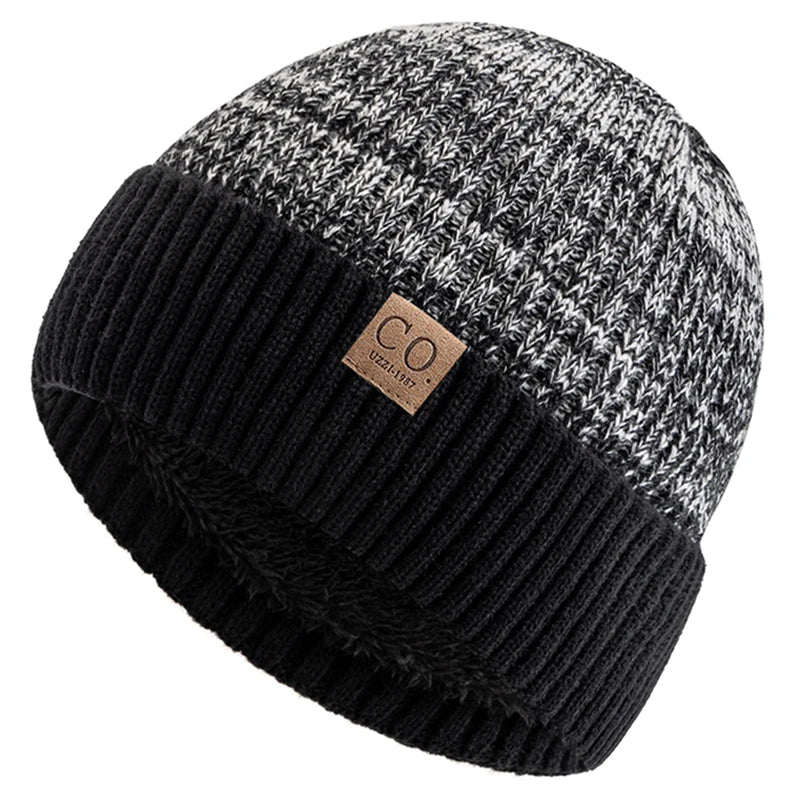 Knit Two-Tone Beanie | Warm Fur-Lined Folded-Brim Unisex Hat