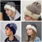 Knit Two-Tone Beanie | Warm Fur-Lined Folded-Brim Unisex Hat