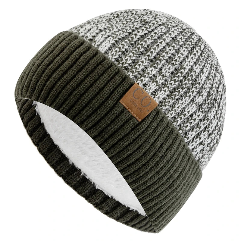 Knit Two-Tone Beanie | Warm Fur-Lined Folded-Brim Unisex Hat