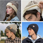 Knit Two-Tone Beanie | Warm Fur-Lined Folded-Brim Unisex Hat