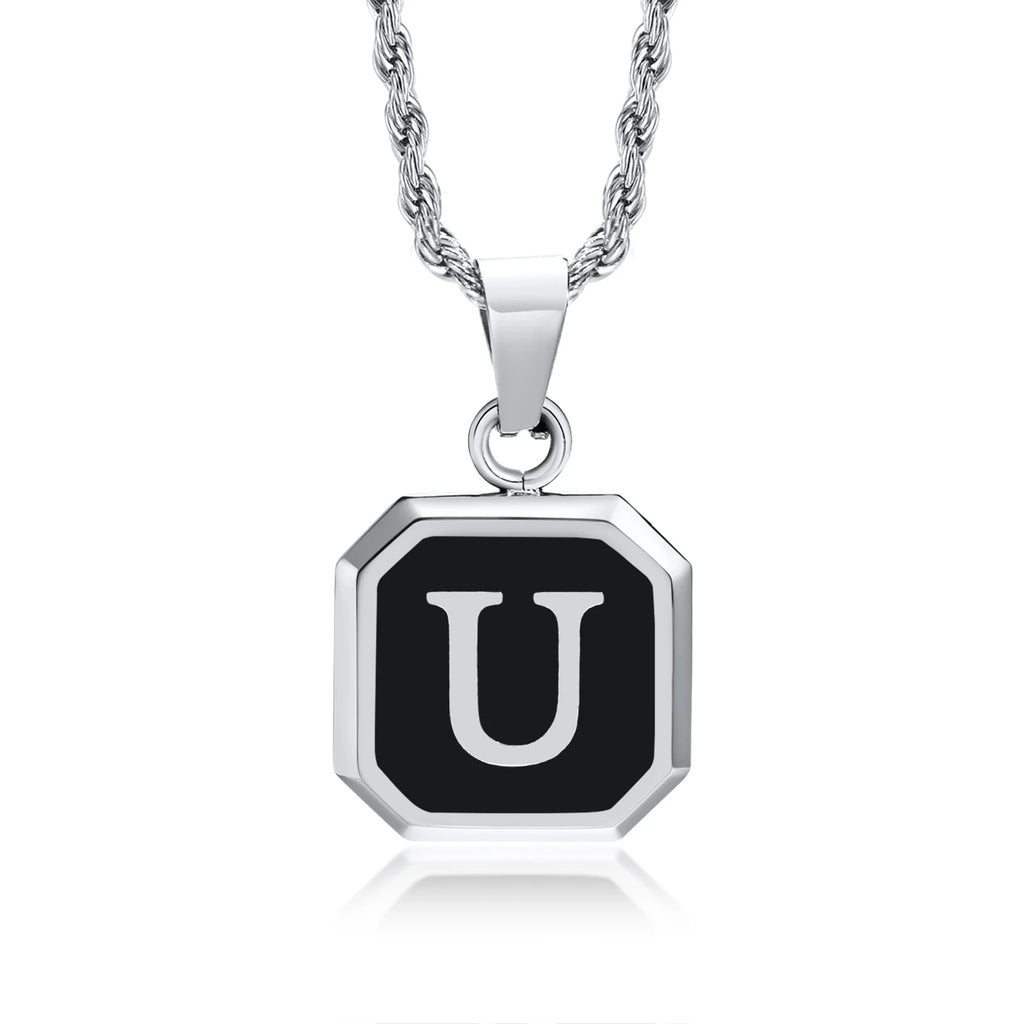 Name Initial Personalised Necklace A-Z Square Stainless Steel Pendant