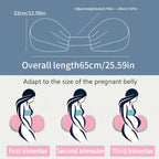 Pregnancy support belt with measurements and usage stages illustration