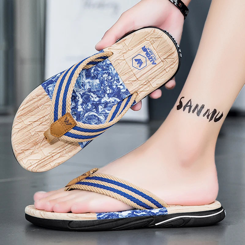 Japanese Wood Grain Flip Flops Summer Beach Thongs