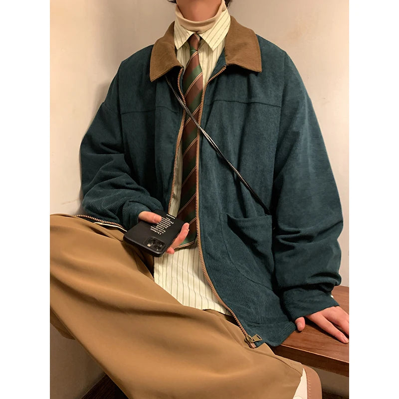 Vintage Men's Bomber Jacket Windbreaker Loose Cargo Outwear