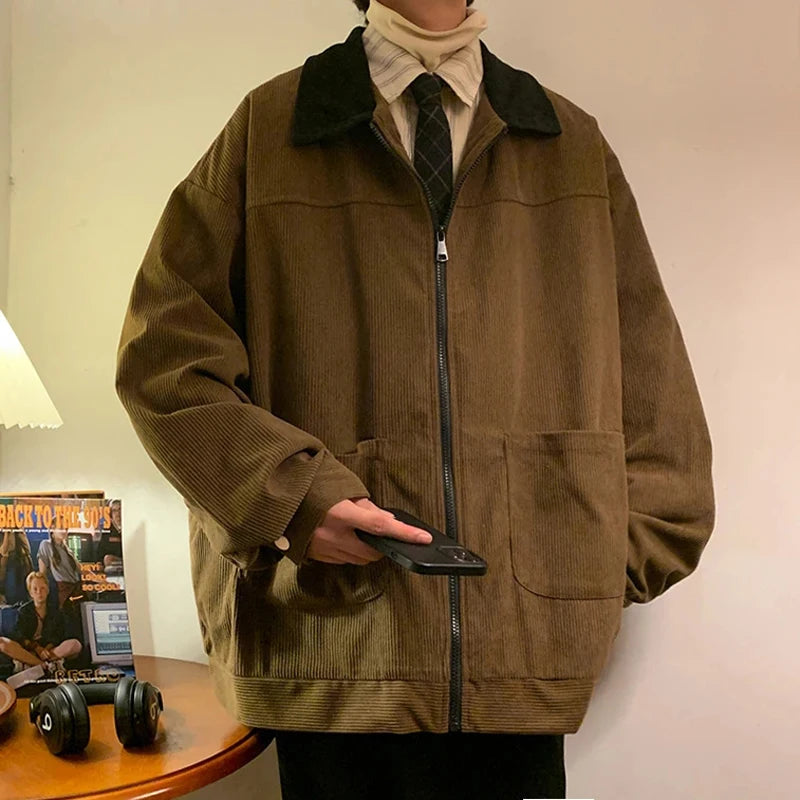 Vintage Men's Bomber Jacket Windbreaker Loose Cargo Outwear