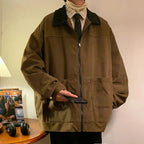 Vintage Men's Bomber Jacket Windbreaker Loose Cargo Outwear