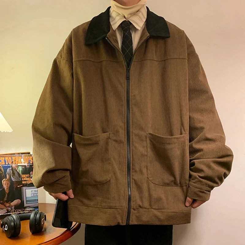 Vintage Men's Bomber Jacket Windbreaker Loose Cargo Outwear