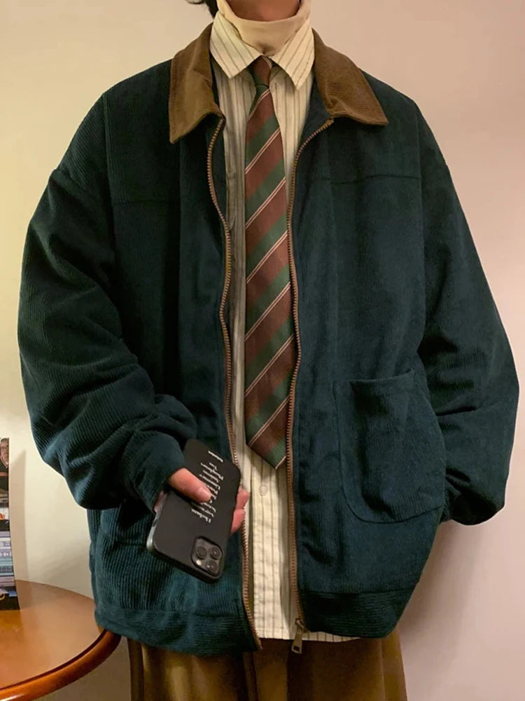 Vintage Men's Bomber Jacket Windbreaker Loose Cargo Outwear