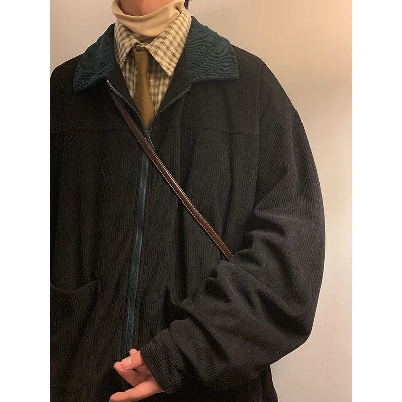 Vintage Men's Bomber Jacket Windbreaker Loose Cargo Outwear