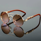 Vintage Round Sunglasses Double Bridge Temple Detailing