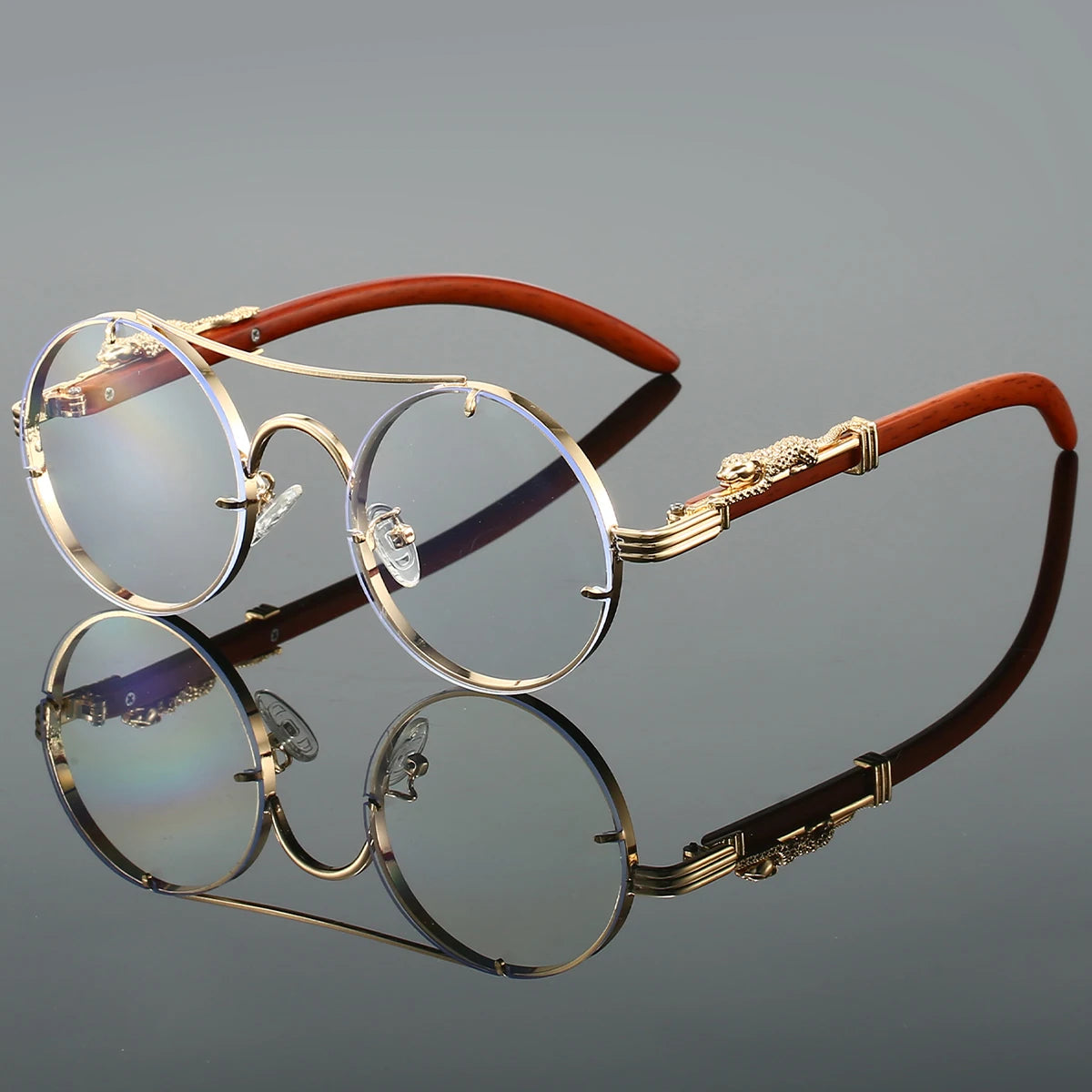 Vintage Round Sunglasses Double Bridge Temple Detailing