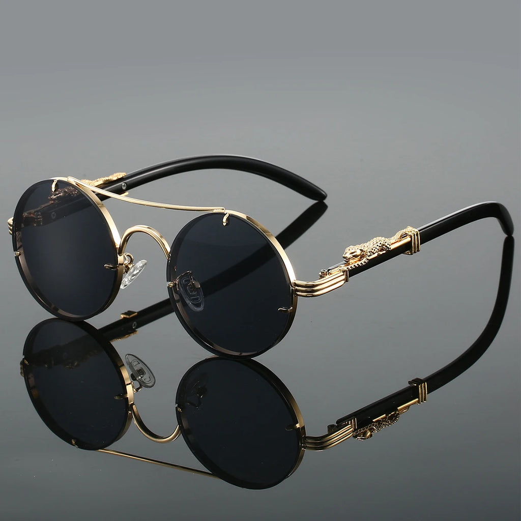 Vintage Round Sunglasses Double Bridge Temple Detailing