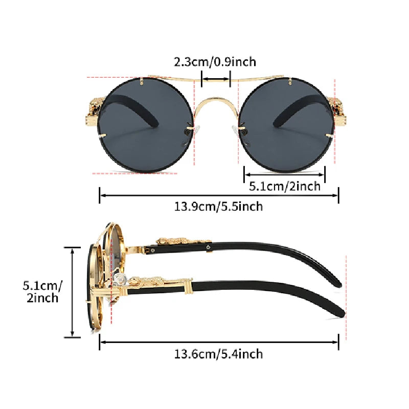 Vintage Round Sunglasses Double Bridge Temple Detailing