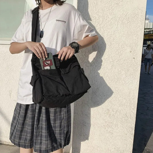 Student Shoulder Tote Bag Large-Capacity Canvas School Teenager Crossbody Travel Bag