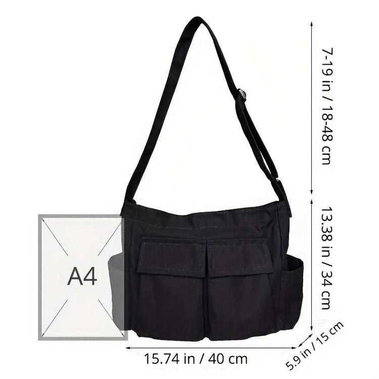 Student Large-Capacity Canvas Shoulder Tote School Messenger Crossbody Travel Bag