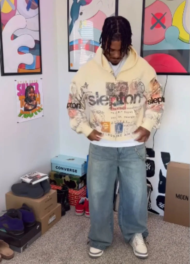 Vintage Passport Travel Zipper Hoodie Stamps Retro Air Race - Unisex