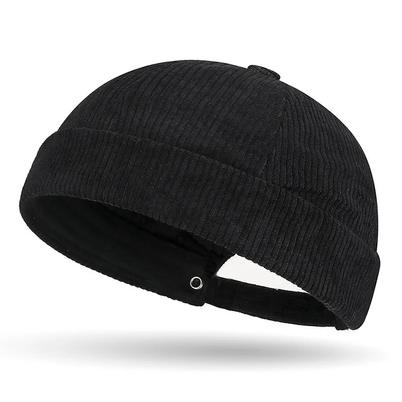 Black brimless tank baseball cap hat on a white background