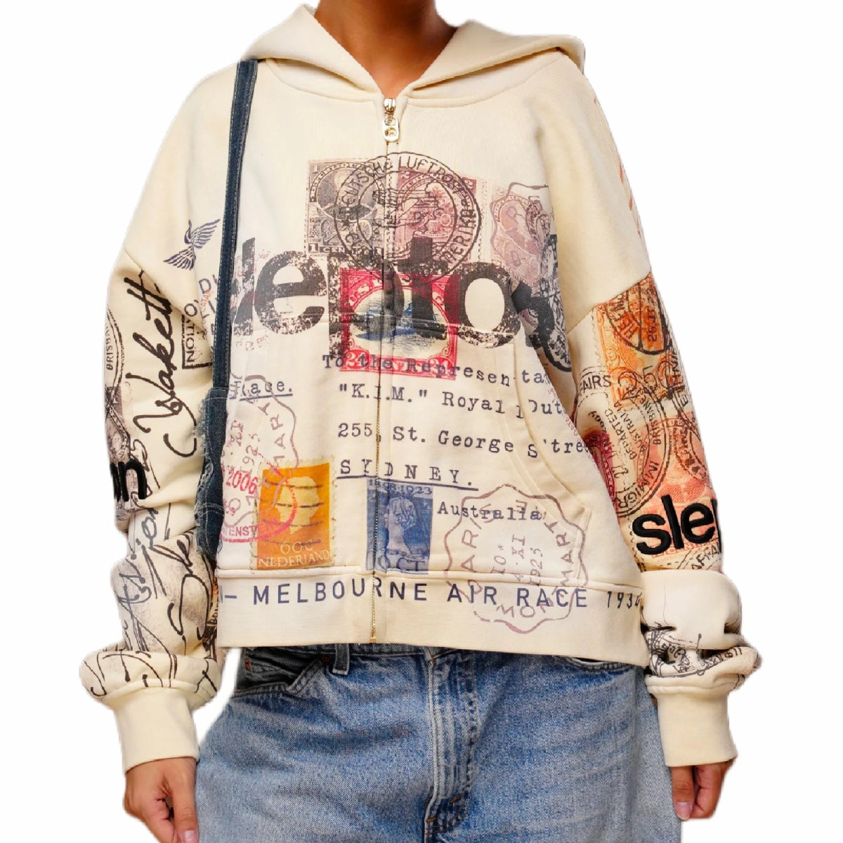 Vintage Passport Travel Zipper Hoodie Stamps Retro Air Race - Unisex