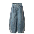 Vintage Denim Barrel Leg Striped Baggy Curve Jeans