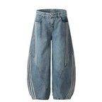 Vintage Denim Barrel Leg Striped Baggy Curve Jeans