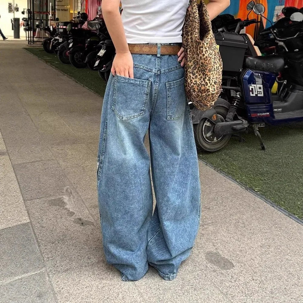 Vintage Denim Barrel Leg Striped Baggy Curve Jeans