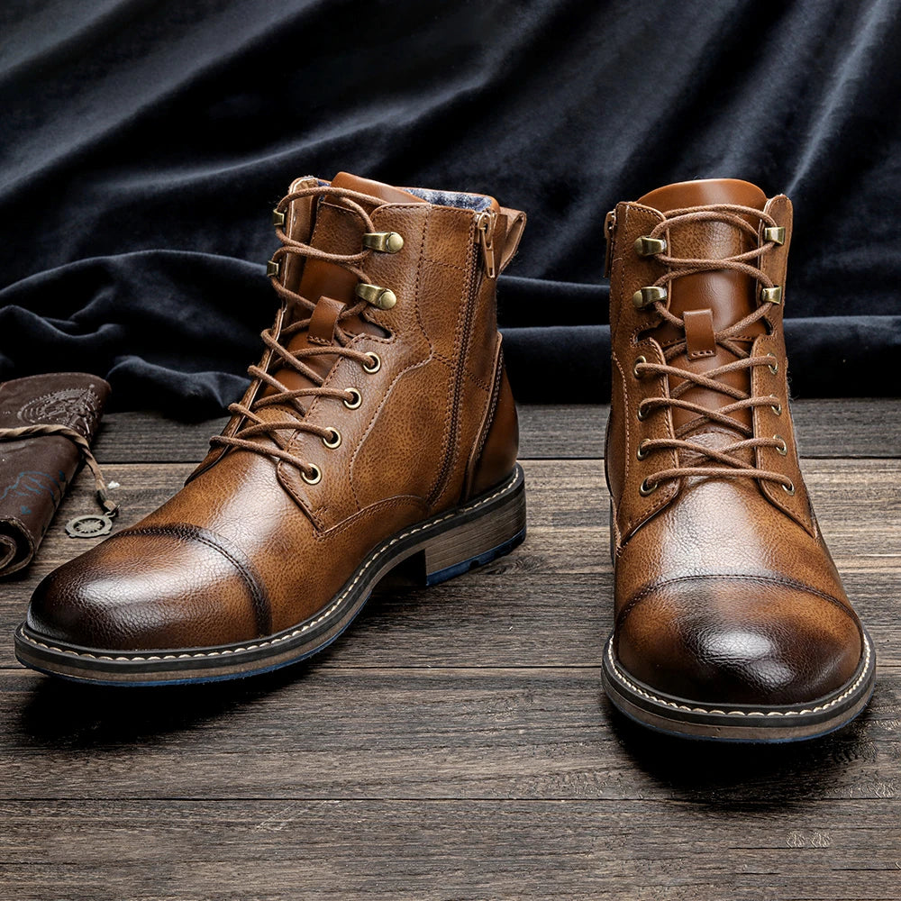 Vintage Leather Ankle Boots Retro Design