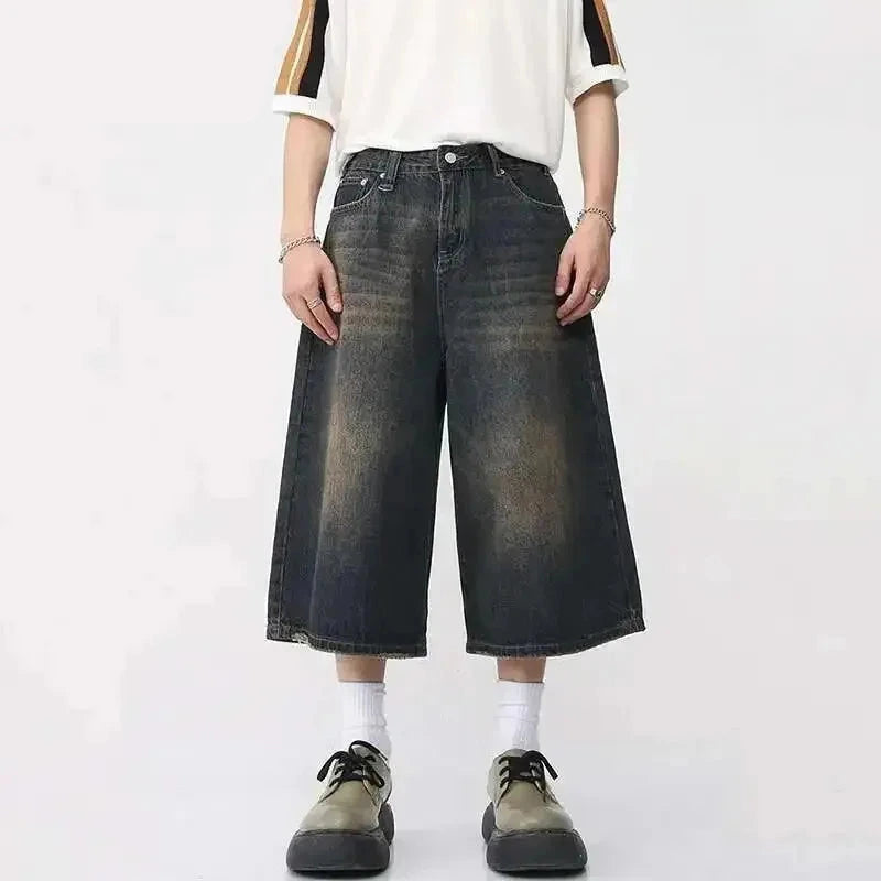 Vintage Men's Ultra Long Jorts Baggy Loose Shorts Jeans