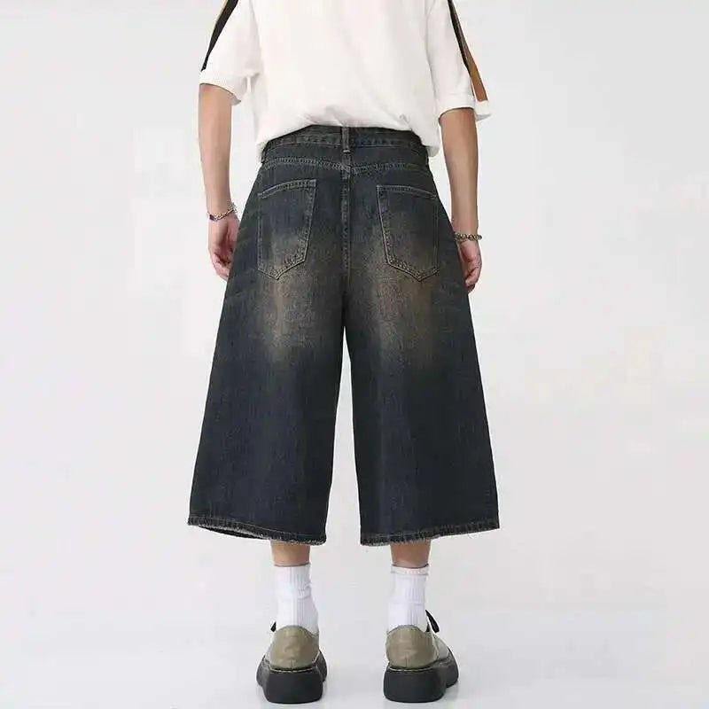 Vintage Men's Ultra Long Jorts Baggy Loose Shorts Jeans