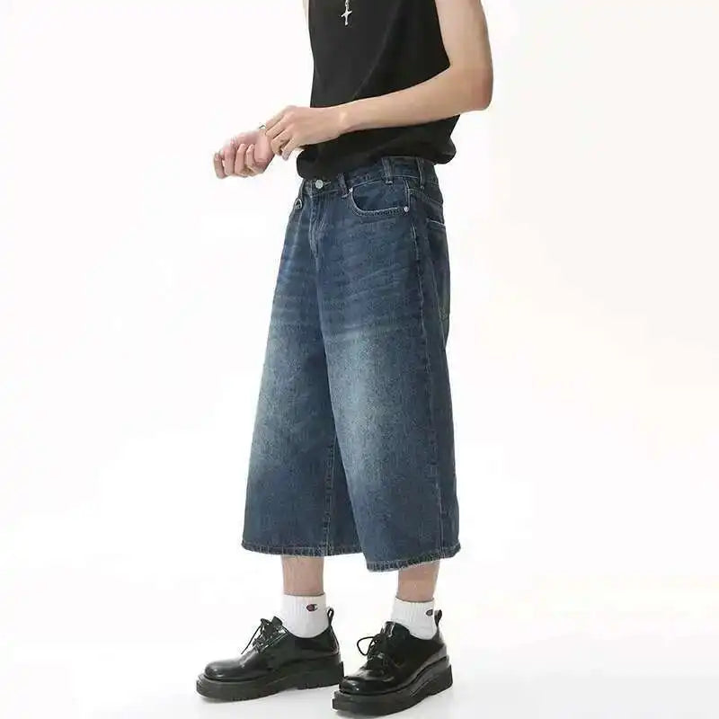 Vintage Men's Ultra Long Jorts Baggy Loose Shorts Jeans