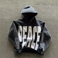 Gray streetwear vintage hoodie with 'PEACE' printed on it.