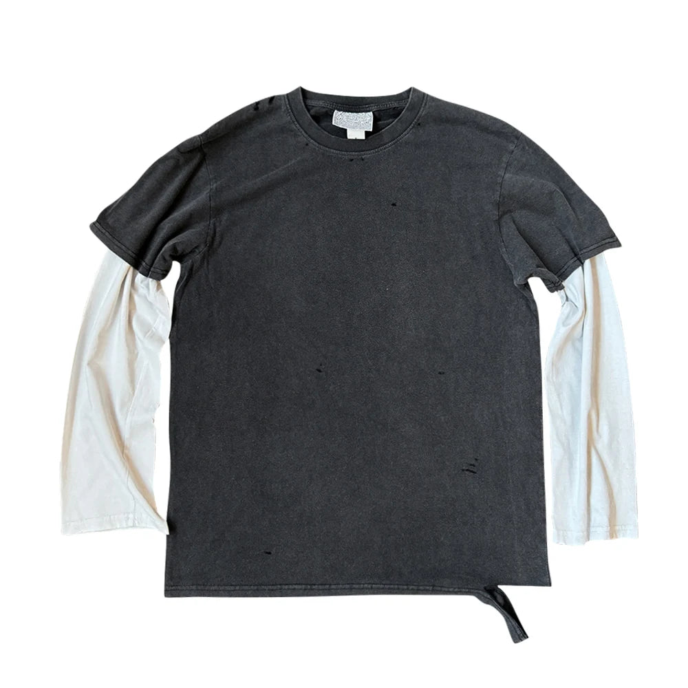 Vintage Slight Distressed Double Layer 2-in-1 Retro Heavy T-Shirt