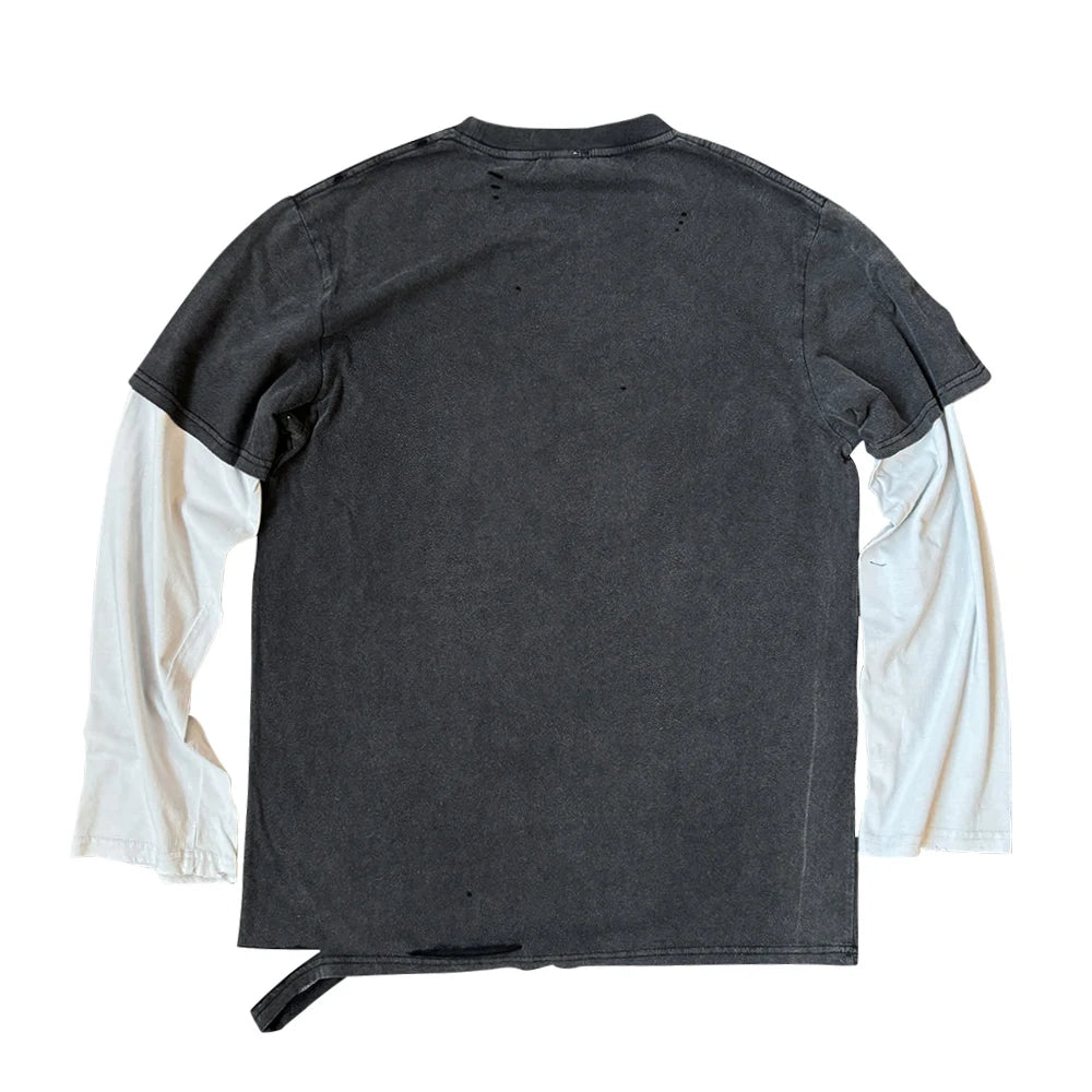 Vintage Slight Distressed Double Layer 2-in-1 Retro Heavy T-Shirt