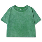 Vintage Washed Crop Top Plain or Rhinestones Cotton T-shirt green
