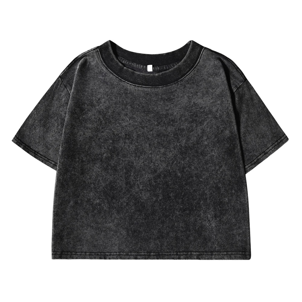 Black cropped t-shirt on a white background