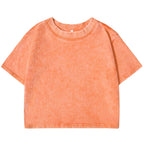 Vintage Washed Crop Top Plain or Rhinestones Cotton T-shirt orange
