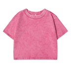 Vintage Washed Crop Top Plain or Rhinestones Cotton T-shirt pink