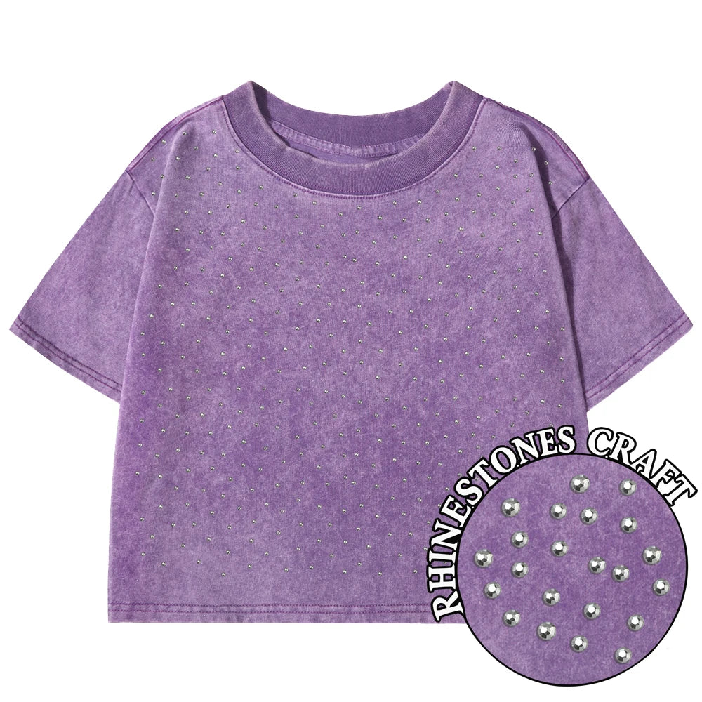 Purple t-shirt with rhinestones on a white background