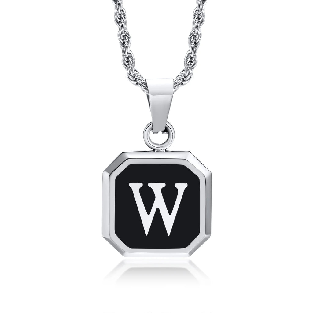 Name Initial Personalised Necklace A-Z Square Stainless Steel Pendant
