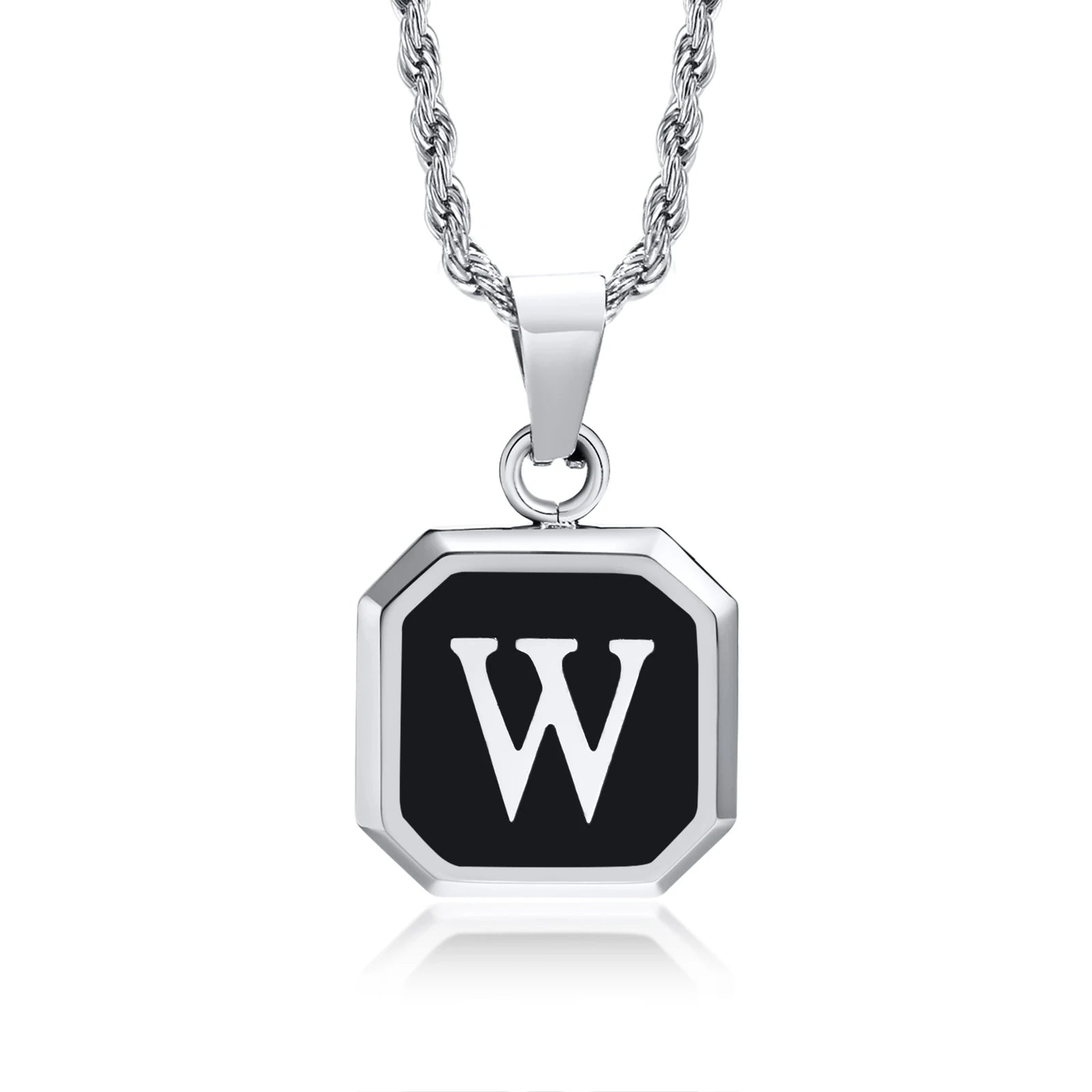 Name Initial Personalised Necklace A-Z Square Stainless Steel Pendant