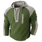 Waffle-Knit Lace-Up Hoodie Pullover