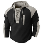 Waffle-Knit Lace-Up Hoodie Pullover