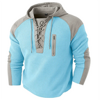 Waffle-Knit Lace-Up Hoodie Pullover